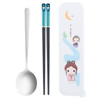 Spoon Chopsticks Portable Cutlery Pull Box Stainless Steel Dinnerware Set Creative Student Travel Camping Kitchen Tableware Set Flatware Sets