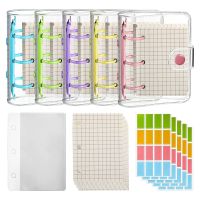 5 Pack Mini Transparent 3 Ring Binder Covers with Binder Inner Papers Storage Bags Label Sticker Binder Pockets