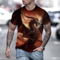 2023 mens spring and summer T-shirt 3D printing Flying Dragon print vintage round neck fashion oversized shirt free of freight