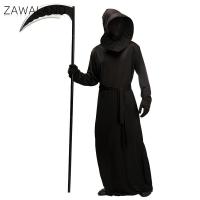 Zawaland Grim Reaper คอสเพลย์เครื่องแต่งกาย Unisex Carnival Black Devil เสื้อผ้า Purim Party Oufit ฮาโลวีน Robe กับ Hood เข็มขัดถุงมือ