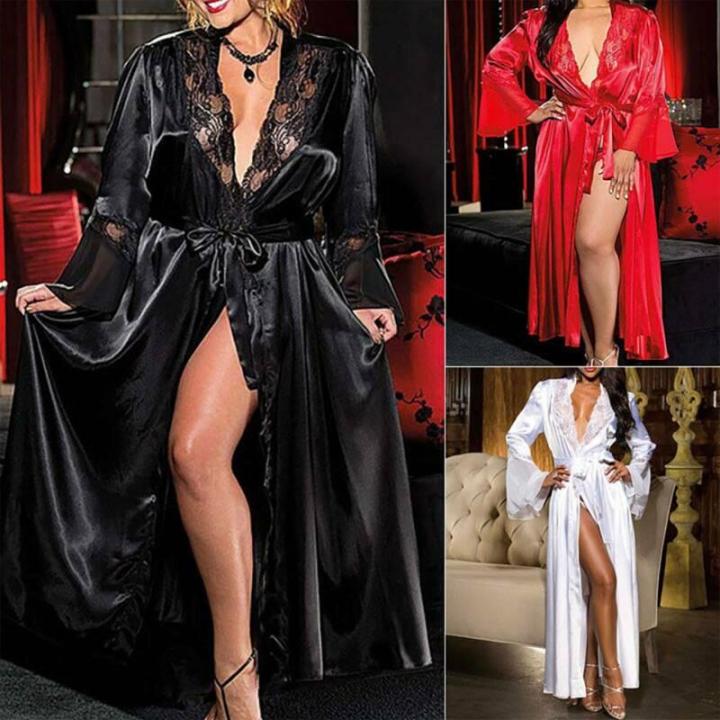 redcloud-ชุดนอนเซ็กซี่-robe-ชุดชั้นในสตรี-nightdress-ยาวเสื้อคลุมผ้าลูกไม้ชุดชั้นใน