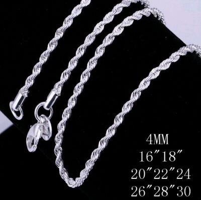 [COD] ขายร้อนยุโรปและอเมริกาเครื่องประดับสร้อยคอบิด Silver-Plated 4MM สร้อยคอเชือกบิด โดยตรง Christmas Gift