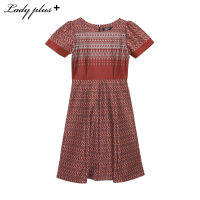 Lady Plus เดรสแขนสั้นพิมพ์ลาย | Print Dress with Short Sleeves ชุดเดรส Hot item สีแดง