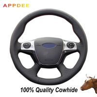 APPDEE Black Genuine Leather Car Steering Wheel Cover for Ford Focus 3 2012 2013 2014 KUGA Escape 2013-2015 2016 C-MAX 2011-2014 Steering Wheels Acces