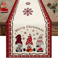 Merry Christmas Gnome Linen Table Runner with Red Buffalo Plaid Wedding Decorations Dining Table Runner Navidad Decoration 2023