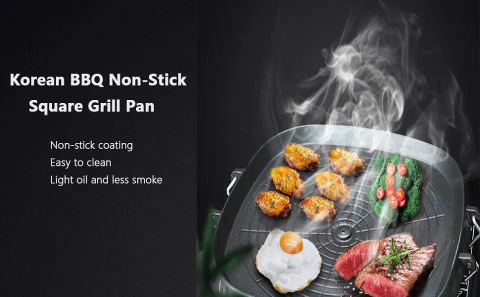  Korean Style Square Grill Pan with Maifan Coated  Surface,Non-stick Smokeless Barbecue Stovetop Plate for Indoor Outdoor BBQ:  Home & Kitchen