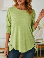 xixibeauty Asymmetrical Hem Button T-Shirt, Casual Long Sleeve T-Shirt For Spring &amp; Fall, Womens Clothing