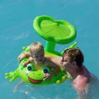 Cartoon Children Happy Smiling Frog Swimming Ring Pool Life Protector Sunshade Heat Escape Summer Resort Animal Floating Seat