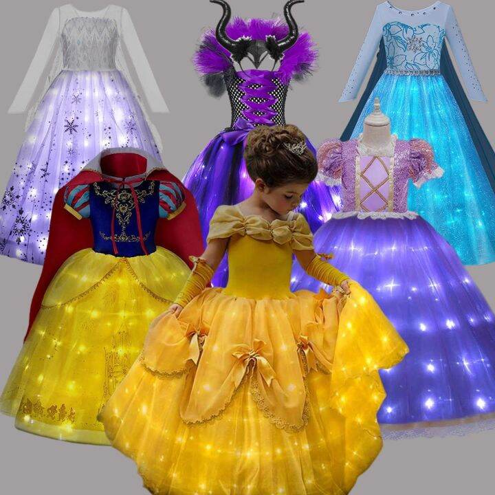 Girls Fancy Disney Frozen Costume Princess Elsa Dress Light Up Belle