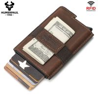 Slim Minimalist RFID Blocking Card Holder Genuine Leather Aluminium Credit Card Case Quality Automatic Pop Up Smart Wallet Card Holders