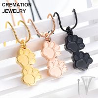 Double Dog/Cat Paw Together Stainless Steel Memorial Urn Necklace For Pet Ashes Keepsake Cremation Jewelry Pendants Locket