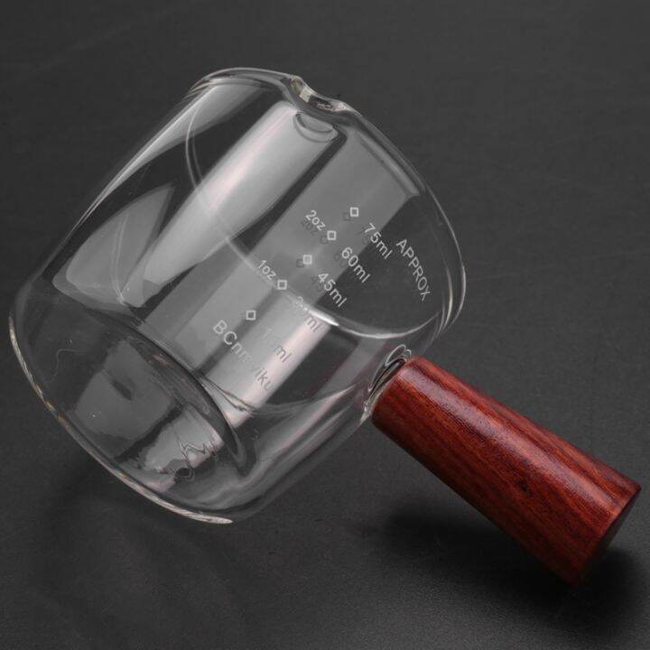 glass-measuring-cup-espresso-shot-glass-75ml-triple-pitcher-barista-single-spouts-with-wood-handle