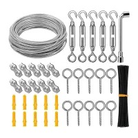 String Light Hanging Kit, Coated Wire Rope with Turnbuckles and Hooks for Deck Railing System Climbing Plants