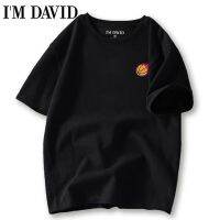 I M DAVID embroidery short-sleeved boys youth trend joker bigger sizes easy leisure fashion round collar shirt