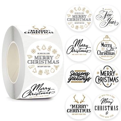 100-500pcs Merry Christmas Stickers Happy New Year Round stickers for Christmas Decor Envelope Seals Gift Box Package stickers Stickers Labels