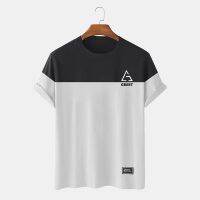 CharmkpR Tops Men Two Tone Geo Letter พิมพ์ Camiseta Casual Streetwear ชายทั้งหมดตรงกับแขนสั้นเสื้อยืด S-2XL