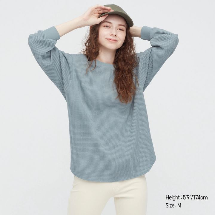 uniqlo-เสื้อแขนยาว-คอกลม-ผ้าถัก-ลายวาฟเฟิล