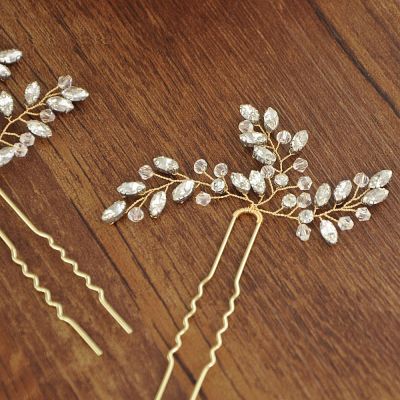 Gold Color Hair Pins Wedding Jewelry Accessories Handmde Decoration Ornament Rhinestone