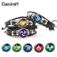 Camiraft Glow In Dark เกม Genshin Impact สร้อยข้อมืออะนิเมะ Element Vision God S Eye Men Punk แฟชั่นหนัง Luminous สร้อยข้อมือ