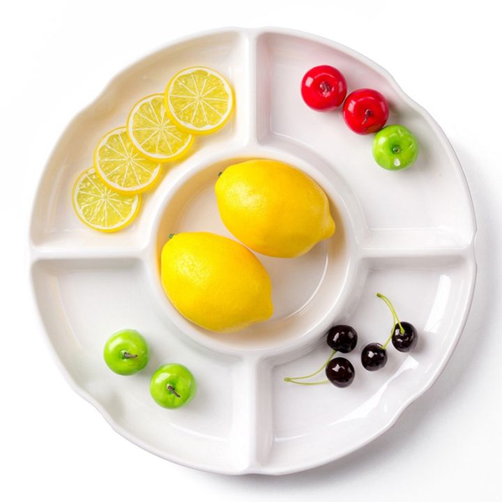 5-combined-round-plastic-tray-melamine-compartment-tray-size-13-inches-white-plastic-partition