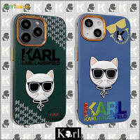 3D แฟชั่น Karl Cat Head Electroplate หนัง TPU 3 In 1เคสโทรศัพท์สำหรับ Apple iPhone 14 13 12 11 Pro Max Soft ซิลิโคน Anti-Drop ป้องกันปกหลังโทรศัพท์มือถือสีเขียวสีฟ้า