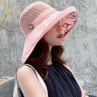 Summer Floral Beach Hat For Women Foldbale Anti-UV Sun Hats Breathable Mesh Ladys Bucket Hat Wide Brim Female Sunscreen Cap