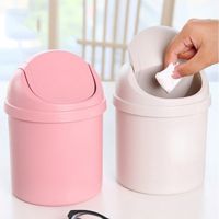 【jw】♘✑ Waste Bin Trash Cans Desktop Garbage Basket Table Roll Lid Small Scissors Household Office Storage Accessories