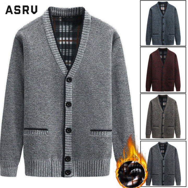 asrv-เสื้อคาร์ดิแกนชาย-เสื้อคาร์ดิแกน-ผู้ชาย-เสื้อกันหนาว-ผู้ชาย-cardigan-for-men-คาร์ดิแกนสำหรับชายหนุ่มสเวตเตอร์กำมะหยี่-คาร์ดิแกนคอวีเสื้อเสื้อโค้ทถักสำหรับคนวัยกลางคนและผู้สูงอายุ