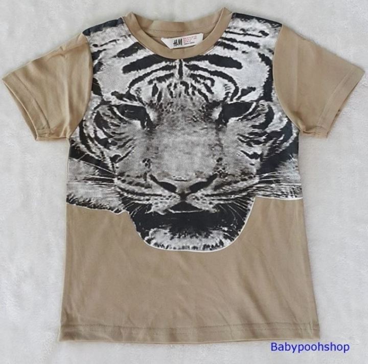เสื้อยืด สกรีนลาย เสือ สีน้ำตาล size : 2-4y / 8-10y
