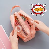 Double Sided Pen Bag Pencil Case Special Macaron Color Dual Canvas Pocket Storage Bag Pouch Stationery School Travel