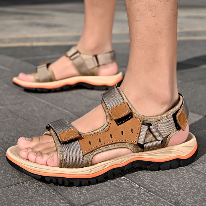 LAOCHRA Men Sandals Summer Breathable Leisure Sandals Shoes Mens  Lightweight Leather Flip Flops Comfortable Non-slip Beach Shoes | Lazada PH