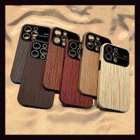 หน้าต่างขนาดใหญ่เคสแข็งเนื้อลายไม้ฟิล์มเลนส์เข้ากันได้กับ iPhone 11 12 13 14 Pro Max เคส IPhone14โทรศัพท์