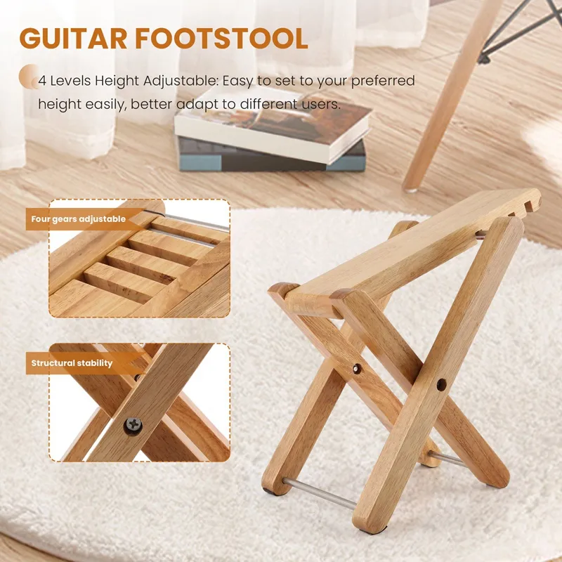 Guitar Foot Rest Footrest Foldable Wood Footstool Foot Stool Adjustable  Height For Acoustic Classic