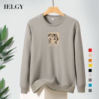 IELGY เสื้อสเวตเตอร์คอกลมแขนยาวพิมพ์ลายเสือสำหรับผู้ชาย