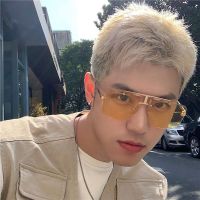 Frameless pilot the new 2021 han edition of transparent yellow personality big fat round face show thin sunglasses sunglasses