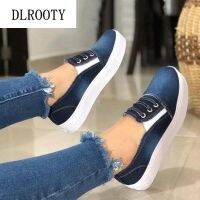 Women Flats Shoes Denim Loafers Casual Summer Breathable Fashion Outdoor Elastic Band Round Toe Platform Plus Size 35-43