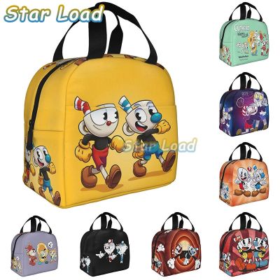 ❂ Hot Game Cartoon Cuphead Mugman Lunch Box Cooler Thermal Food Insulated Lunch Bag for Women Children School Picnic Bags