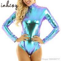 【hot】✉  Metallic Sleeves Gymnastics Leotard Bodysuit Nightclub Performance Pole Costume