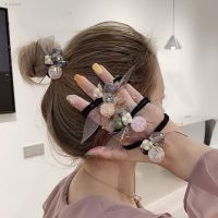 ☏☾☄ Simple Imitation Crystal Pearl Hair Rope High Elastic Rubber Band Lace Bow Hairband Ponytail Holder Hair Jewelry Accessories