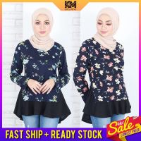 [Shop Malaysia] KM Muslimah Nora Flared Printed A Line Muslimah Fashion Blouse [B20736]