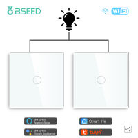 Bseed 2แพ็ค EU Wifi Smart Touch Switch 1Gang 2Way สวิตช์ไฟติดผนังแผงกระจกคริสตัลทำงานร่วมกับ Tuya Smart Life Home