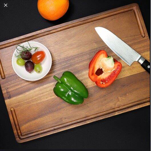 คุณภาพดี-เขียงไม้-acacia-wood-cutting-board-31-3cm-x-20-5cm-x-2cm-and-rubber-wood-tray-รหัสสินค้า-9568