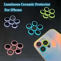 Luminous Ceramic Camera Protector Film For iPhone 14 13 12 11 Pro Max 12 13 mini Lens Ring Tempered Glass Protective Glowing Cap  Screen Protectors