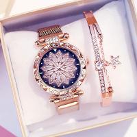 Women Magnet Buckle Lucky Flower Watch Luxury Ladies Rhinestone Quartz Watches Bracelet Set Relogio Feminino