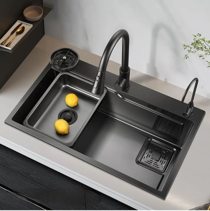 GZL Black Gray Kitchen Sink Undercounter Topmount Stainless Steel Large ...