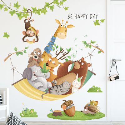 Cartoon animal  giraffe  lion  monkey  rattan  kindergarten classroom wall decoration  childrens room wall sticker