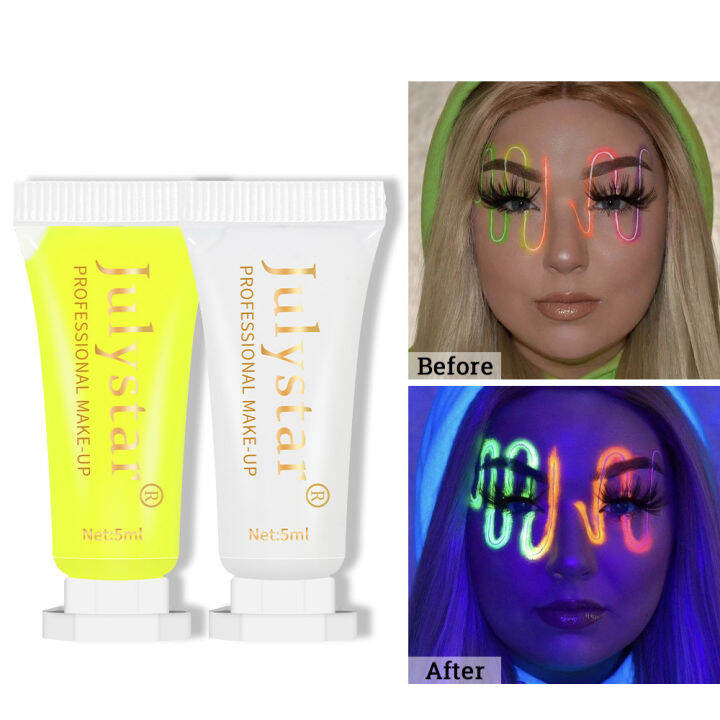 body-art-paint-cream-เทศกาลเรืองแสงฮาโลวีนคอสเพลย์แต่งหน้าเด็ก-face-paint-uv-light-ภาพวาดสีเขียวสีเหลืองสีม่วง-black