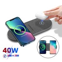 2 in 1 40W Dual Wireless Charging Pad for iPhone 14 13 12 11 XS XR X 8 Samsung S22 S21 S20 Airpods 3 Pro Fast Charger Mat Car Chargers