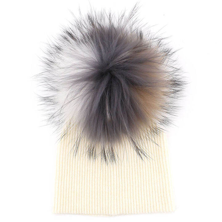 news-autumn-winter-baby-boys-girls-beanies-hats-with-real-fur-pompom-soft-plain-wool-cotton-skullies-hats-for-kids-child-caps