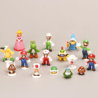 16pcsset Super Mario Green Treasure Mushroom Peach Princess Luigi Donkey Kong PVC Toy Action Figures Model Kids Birthday Gift